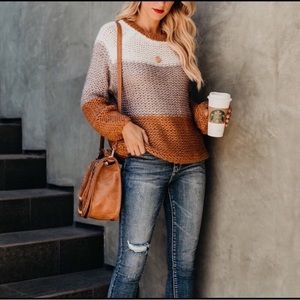 Cream, grey, and Caramel color block sweater